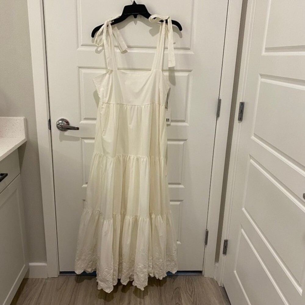 Jason Wu Tiered Cotton Eyelet Maxi Dress Ivory Large White Summer Shoulder Tie - Picture 2 of 14